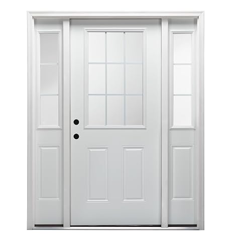National Door Company Z029745R Fiberglass Smooth, Primed, Right Hand In-Swing, Exterior Prehung Door, Clear Glass 1/2 Lite 2-Panel, 36"x80" with 12" Sidelites
