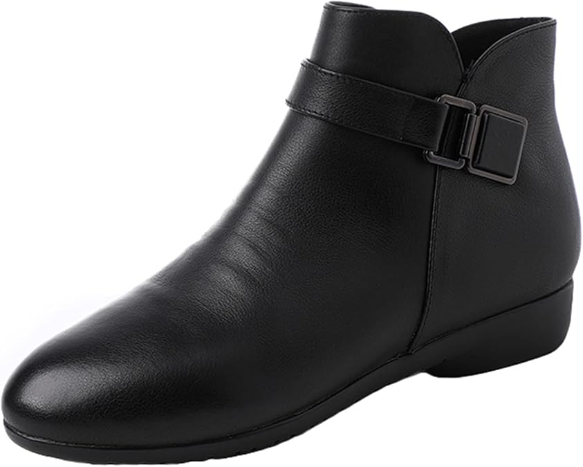 Ankle Boots Womens Flat Winter Boots Warm Zip Soft Bottom Pointed Non-Slip Low-Heel Work Casual