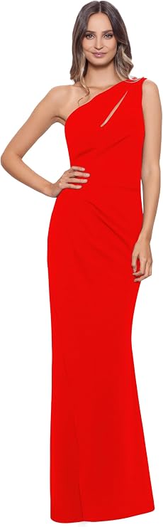Betsy & Adam Women's Women's Floor-Length, One-Shoulder Dress with Side Ruched Detail