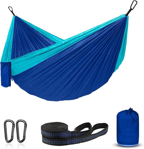 ERUW Hammock Camping, Portable Single/Double Hammocks for Outdoor Hiking Travel Backpacking - 210D Nylon Hammock Swing for Backyard & Garden (Blue/Sky Blue)