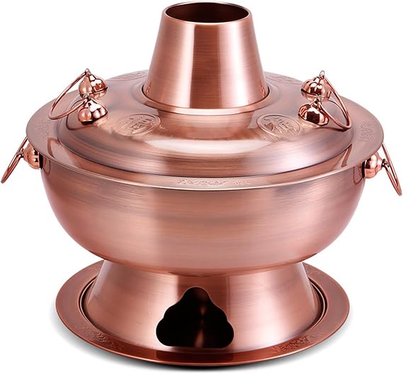 Chinese Copper Hot Pot, Stainless Steel Charcoal Hotpot Split Design Commercial Traditional Charcoal Hot Pot, Chinese Style Shabu Nonstick Pot for Friends Parties, Easy to Clean,32cm/12.6inch