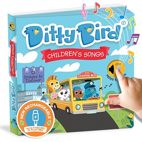 Ditty Bird Musical Books for Toddlers | Fun Children's Nursery Rhyme Book | The Wheels On The Bus Book with Sound | Interactive Toddler Books for 1 Year Old to 3 Year Olds | Sturdy Baby Sound Books