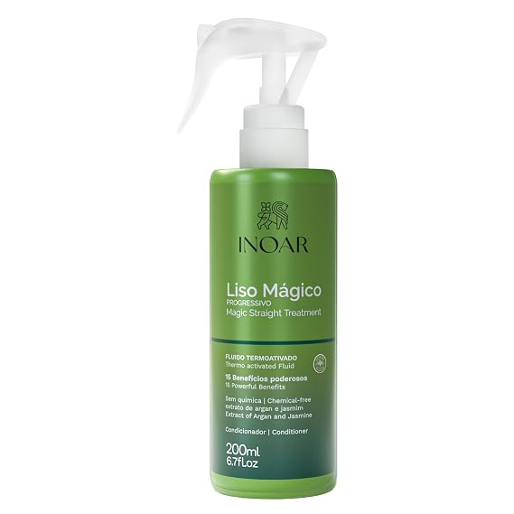 Inoar Liso Magico Thermoactivated Fluid with Extract of Argan and Jasmine, Smoothing Treatment with 15 Benefits, 6.7 fl.oz