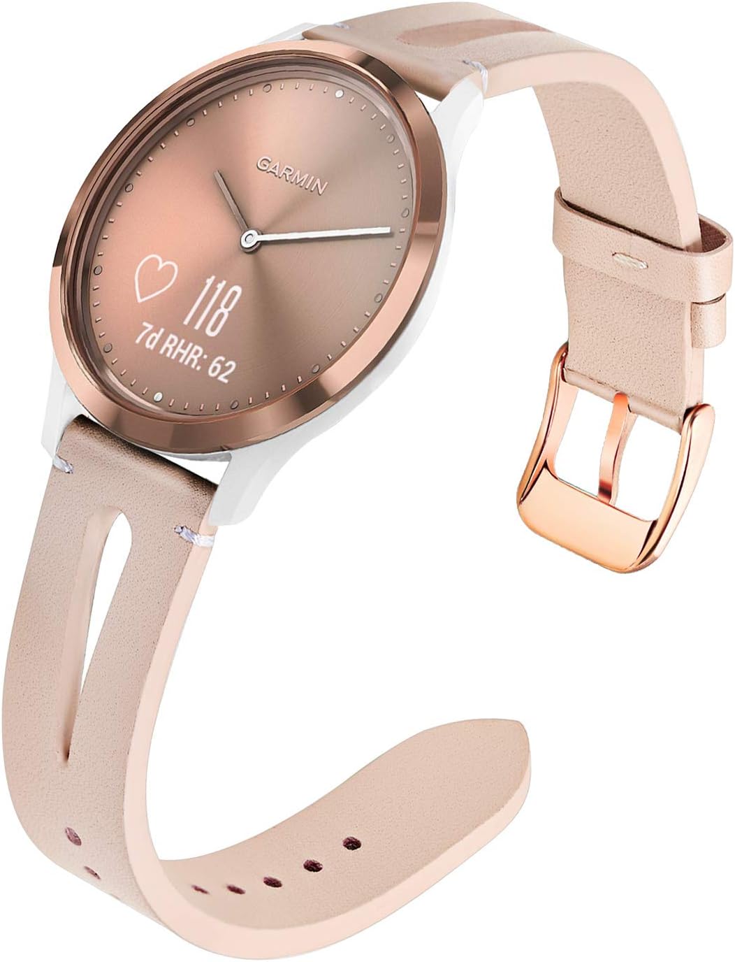 For Vivomove HR  Vivoactive 3 Women Watchband, TRUMiRR Genuine Leather Watch Band Rose Gold Stainless Steel Clasp Strap for Garmin Venu Sq  Venu 2 Plus 43mm  Vivomove Sport  Forerunner 645 Music