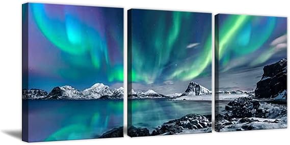 ZHONGYUTONG 3 Pieces Canvas Prints Aurora Scenery Paintings Picture Farmhouse Wall Decor Nature Northern Light Posters Modern Artwork for Bedroom Office Home (Frame, 16''×24''×3PCS (40×60cm×3PCS))