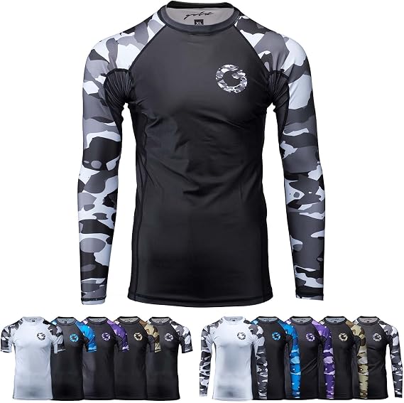 Gold BJJ Jiu Jitsu Rashguard - Camo Rash Guard Compression Shirt for No-Gi, Gi, MMA