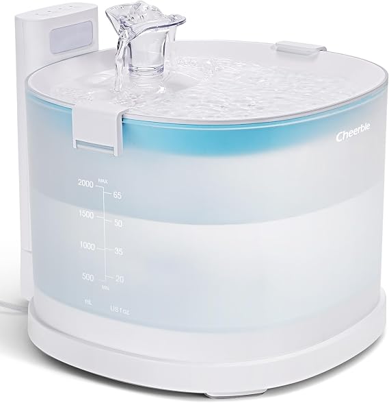 Cheerble Pumpless Cat Water Fountain, 2L/67oz E1 Automatic Cat Water Dispenser for Cats & Dogs MagDriveTM Technology Dual Mode Dispensing, No Cleaning Hassle, No Electrical Leakage, BPA-Free