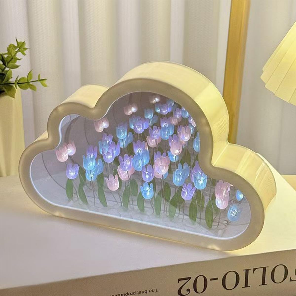 Tulip Night Light, Mirror Cloud, DIY Material Kit, Easy Assembly, Decoration, 2-in-1 Desk Light, Interior LED, Decorative Atmosphere, Standing Light, Tabletop Light, Bedroom, Scandinavia, Rose