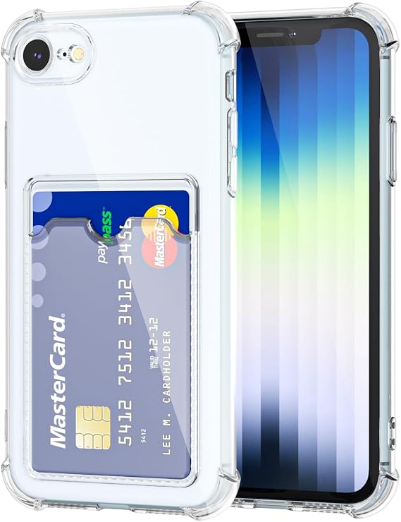 [KARTLIKLI] Iphone 7/8/SE ile uyumlu Crystal Clear Kartlıklı Cüzdan Darbe Emici Şeffaf Kılıf (Kartlıklı Esnek Şeffaf, Iphone 7/8/SE)