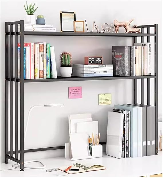 GZHERVICES Desktop Bookshelf, Tabletop Storage Organizer Shelf Counter Top Bookcase Multipurpose Countertop Display Rack for Office Supplies Kitchen (Color : Black, Size : 55x26x90cm)