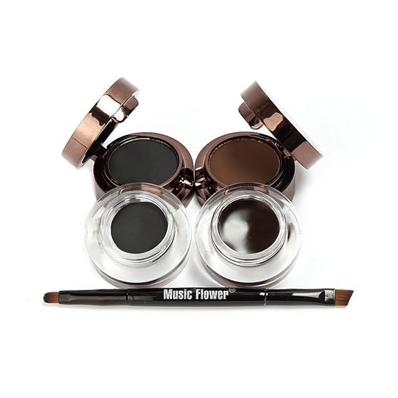 4 in 1 Gel Eyeliner and Eyebrow Powder Kit Brown Black Water-proof with Eye Liner Brush