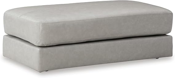 Signature Design by Ashley Amiata Contemporary Rectangular Leather Match Upholstered Oversized Accent Ottoman with Non-skid Legs, Light Gray
