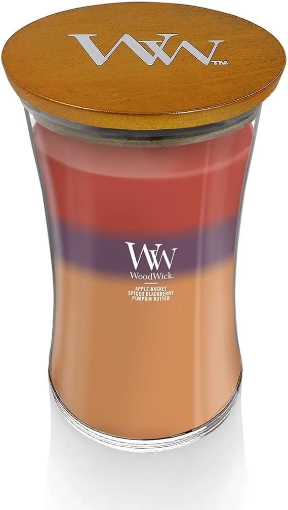 WoodWick Autumn Harvest Holiday Candle Gifts for Women and Men, 21.5 oz Large Hourglass Trilogy Candle with Crackling Wick