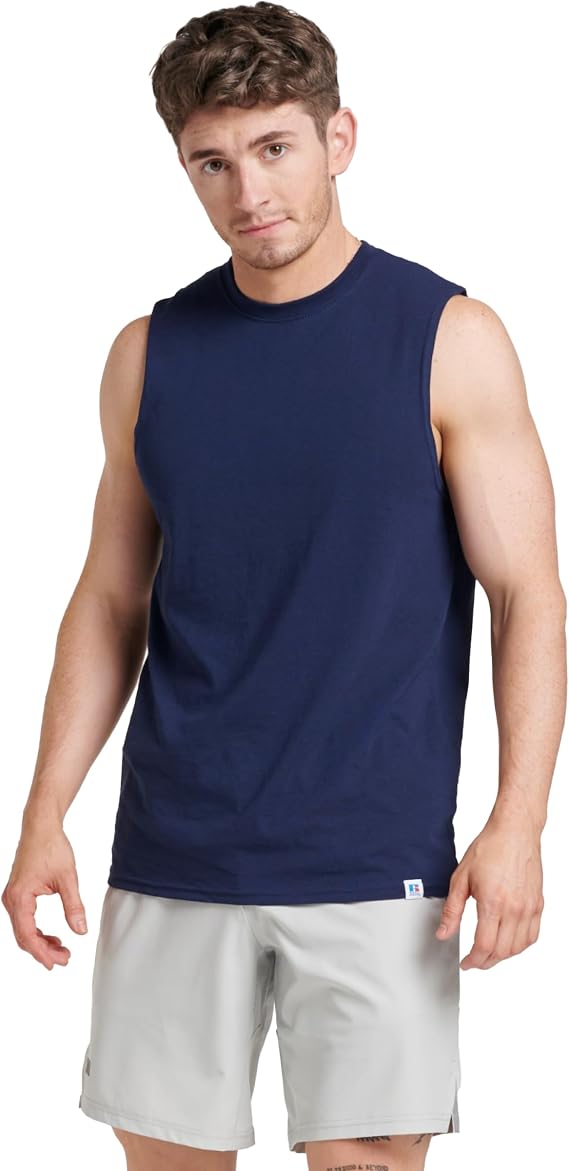 Russell Athletic Men's Dri-Power Cotton Blend Sleeveless Muscle Shirts,Moisture Wicking,Odor Protection, UPF 30+, Sizes S-4X