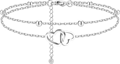 FIBO STEEL Stainless Steel Ankle Bracelet for Women Teens Cute Butterfly Sequin Infinity Cross Heart Evil Eye Pendant Layered Anklets Adjustable Foot Jewelry