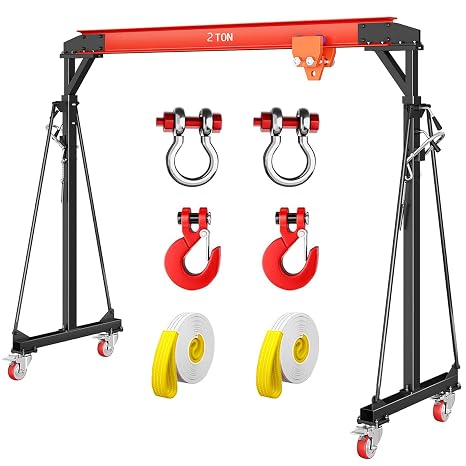 2 Ton Gantry Crane, 4400 LBS Adjustable Gantry Crane with 8-12 ft Height, Shop Lift Hoist with Manual Trolley, Hook & Shackles for Warehouse, Factory