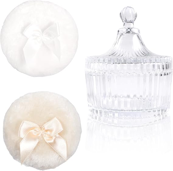 Body Powder Puff Container with Powder Puff, Women's Bath Powders Puffs, 2 Small Powders Puffs for Makeup and Skin Care, Storage Container