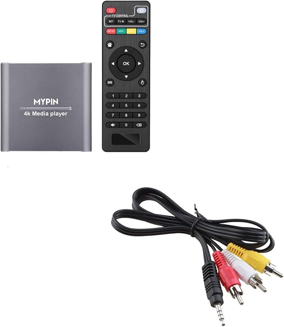 4K Media Player with ONE AV Cable, Digital MP4 Player for 8TB HDD/USB Drive/TF Card/H.265 MP4 PPT MKV AVI Support HDMI/AV/Optical Out and USB Mouse/Keyboard-HDMI up to 7.1 Surround Sound (Grey)