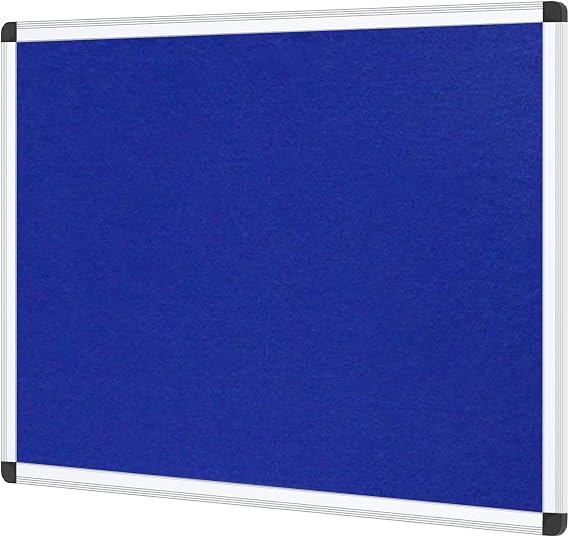 VIZ-PRO Notice Board Felt Blue, Silver Aluminium Frame, 120 X 90 cm | Pin Memo Board for Walls, Bulletin Board for Office, Home & School