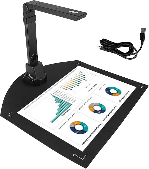 12MP Digital Portable Camera Document Scanner, A3/A4 Capture, USB Document Camera with Deskewing, Multi-Page Scanning, Pocket Book Scanning, OCR, Compatible with Windows