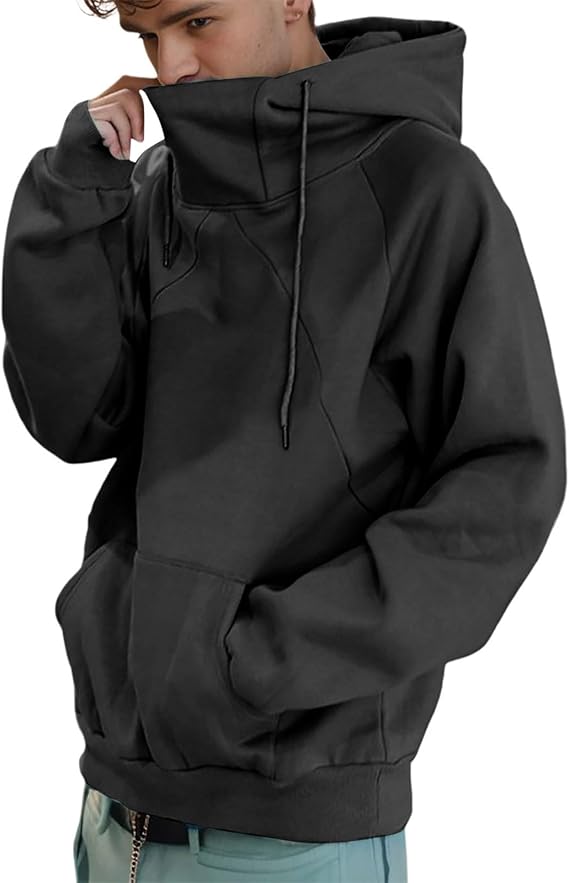 Alalaso Ninja Hoodie Men Double Neckline Cotton Pullover Windproof Warm Japanese Assassin-Style Sweatshirt for Men and Women