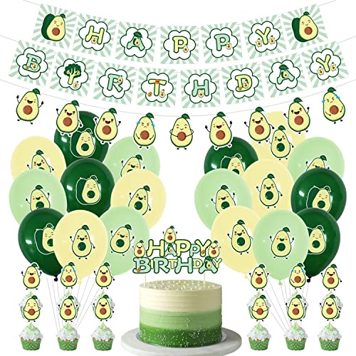 Fruit Avocado Birthday Decorations, Including Banners, Avocado Cake Toppers, Balloons, Avocado Theme Birthday Party Supplies for Kids Girls