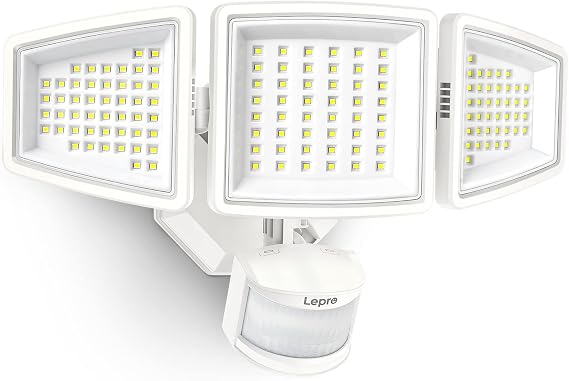 Lepro LED Security Lights, Outdoor Motion Sensor Light, Flood Lights with 3 Adjustable Heads, 270 Wide Lighting Angle, 27W 3200LM Super Bright, IP65 Waterproof for Yard Porch Garage, White