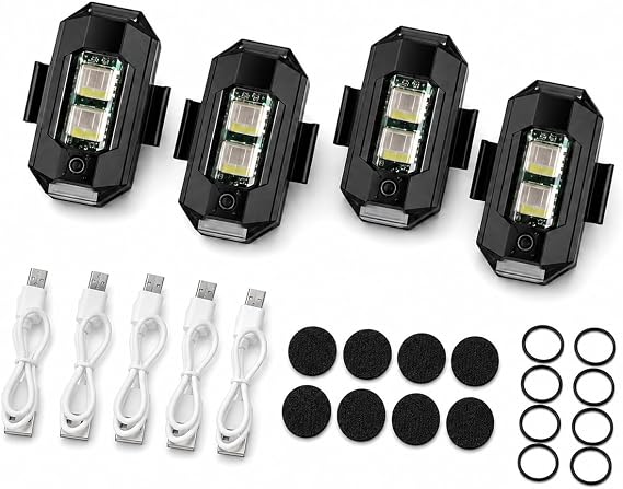 4Pcs LED Strobe Drone Light 7 Colors USB Charging Flying Anti-Collision Night Lights for Remote Control Drone,Motorcycle,Car,Bike,RC Car,RC Boat [Energy Class A]