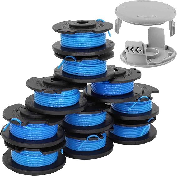 String Trimmer Spool Line 11ft 0.065'' Replacement Spool for Ryobi One Plus AC14RL3A 18V 24V 40V Auto Feed Cordless Trimmer Spools Line with AC14HCA Cap Covers (10 Spools + 2 Caps)