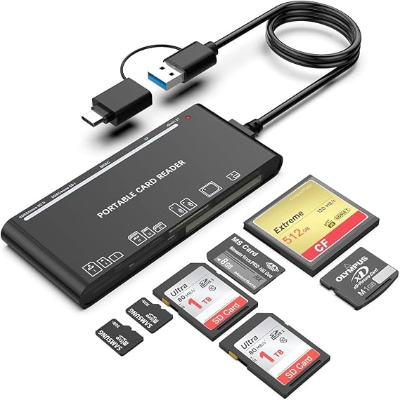 7-in-1 USB-C Memory Card Reader Multi Card Reader for SD, Micro SD, CF, XD & MS, USB 3.0 Plug and Play for PC & Mac