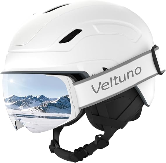 Ski Goggles (White Silver) and Ski Helmet (White L 23-24 inches)