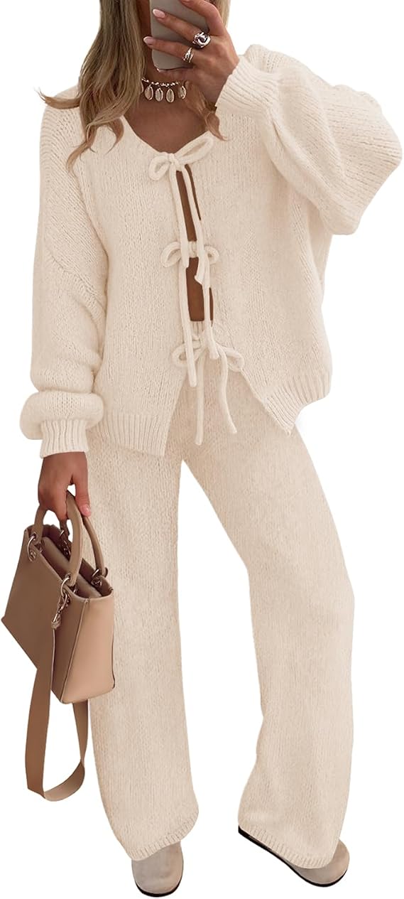 ZESICA Women's 2 Piece Outfits 2026 Fall Lounge Pajama Sets