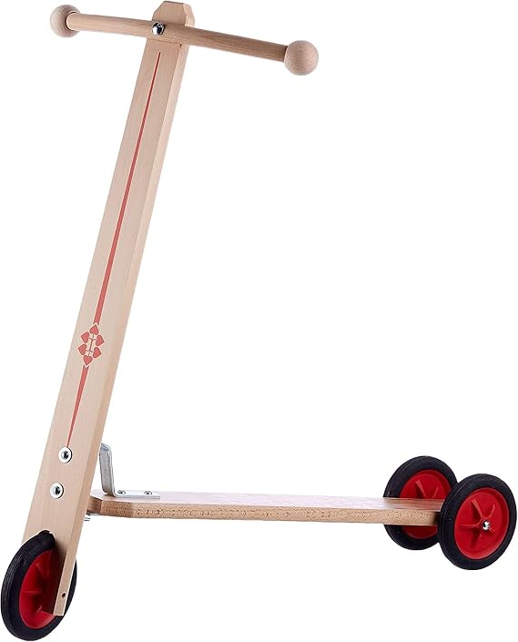 HolzWenzel Peter 210KR Children's Scooter Made of Wood, Approx. 62 cm Long and 62 cm High, with Three Plastic Wheels and Screen Print Decoration