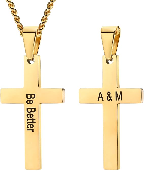XUANPAI Cross Necklace,Custom Engravable Cross Pendant Necklace Easter Jewelry Christian Birthday Gifts for Men Women