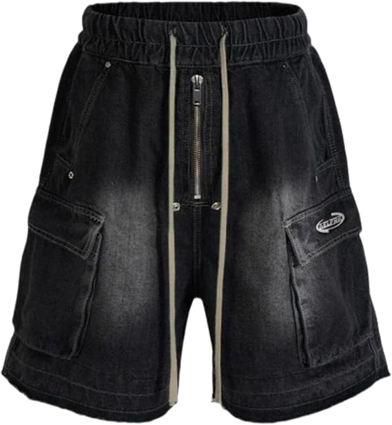 Aelfric Eden Baggy Jean Shorts Mens Drawstring Washed Jorts Loose Fit Denim Shorts Streetwear Y2K Cargo Jorts