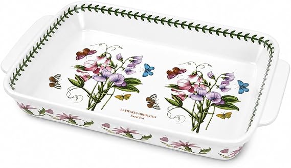 Portmeirion Botanic Garden Lasagna Dish - Sweet Pea Motif | 15" x 11" Elegant Porcelain Baking Dish for Casseroles, Pasta & Roasted Dishes, Oven, Microwave, Freezer & Dishwasher Safe