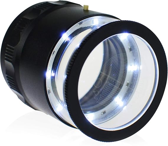 Jewelry Loupe, LED Scale Loupe 10x Magnifier with 8 LED Light & Adjustable Focal Length, Jewelers Loop Magnifying Glass for Jewelry Gems, Coins, Hobby, Diamond (Interchangeable Scale)