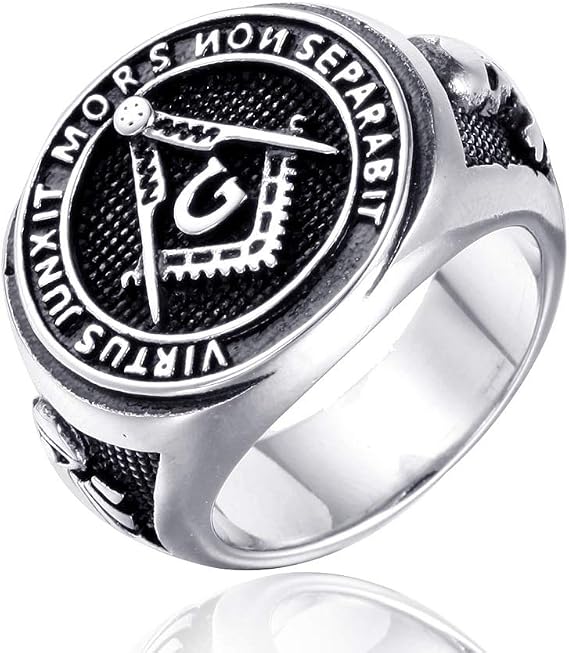 Chandler Stainless Steel Masonic Ring for Men, Vintage Freemason Symbol Masonic Rings, Hip Hop Retro Religious Biker Ring Jewelry Gift for Men Boys (9)