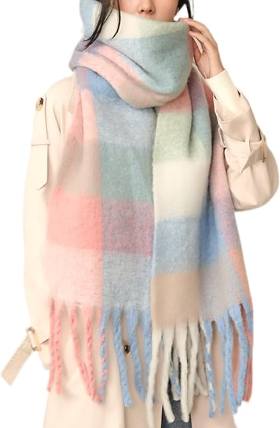 Chunky Winter Scarfs for Women Cold Weather Warm Knit Thick Plaid Scarf Long Large Oversized Checked Scarves