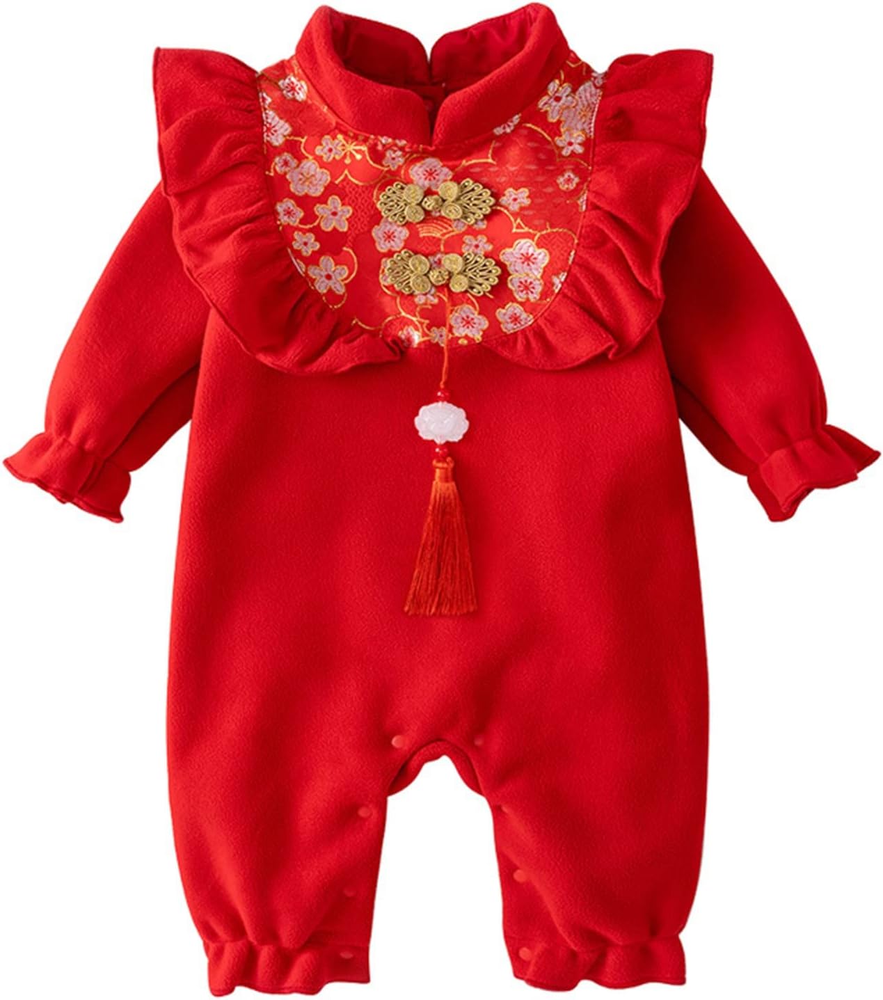 Newborn Infant Baby Boys Girls Hanfu Ruffle Romper For Chinese New Year Fleece Lined Warm Jumpsuit Baby Girl Fashion