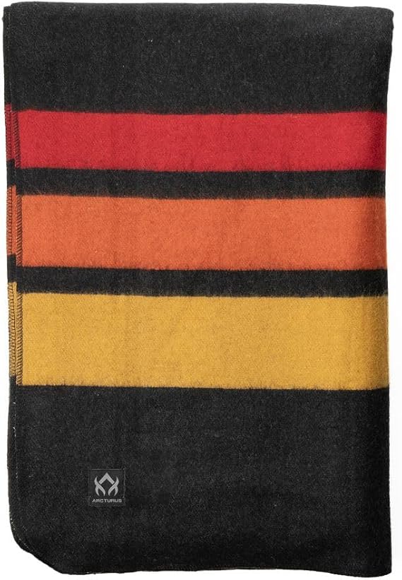 Arcturus Rainier Wool Blanket - 4.5lbs Warm, Heavy, Washable, Large | Great for Camping, Outdoors, Survival & Emergency Kits (Sunset Peak)