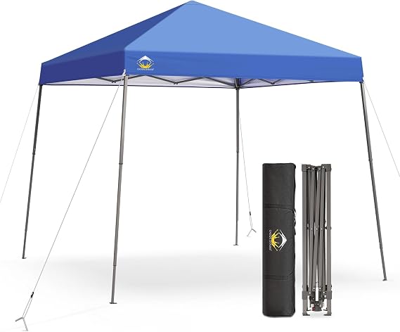 Crown Shades Blue Gazebo 3m x 3m Base 2.5m x 2.5m Top Heavy Duty Pop Up Gazebo Waterproof Shelter Height Adjustable Camping Gazebo for Garden and Beach with Carry Bag?