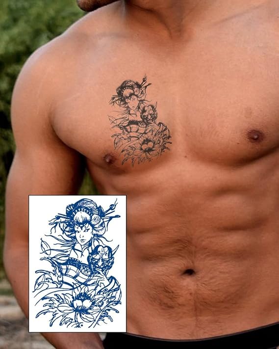2 sheets | Semi-Permanent Tattoo | Large Geisha | Lasts up to 2 weeks | Gift Idea | Temporary Tattoo | Jagua Henna | Cruelty free