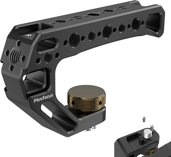 Camera Top Handle with 3/8"-16 Locating Pins for ARRI Grip for Camera Cage, Universal Top Handgrip with 5 Cold Shoe Adapters, Ergonomic Design, 1/4" and 3/8" Threads with Microphone/LED Light/Monitor