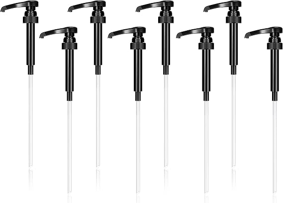 Zopeal 8 Pieces Coffee Syrup Pump Dispenser Fits 750ml/25.4oz Bottles, Skinny Syrup Pump for Coffee Flavoring, Creamers, Caramel, Beverages, Kitchen Cafe Bar Drinking Mixes Food Dispenser(Black)