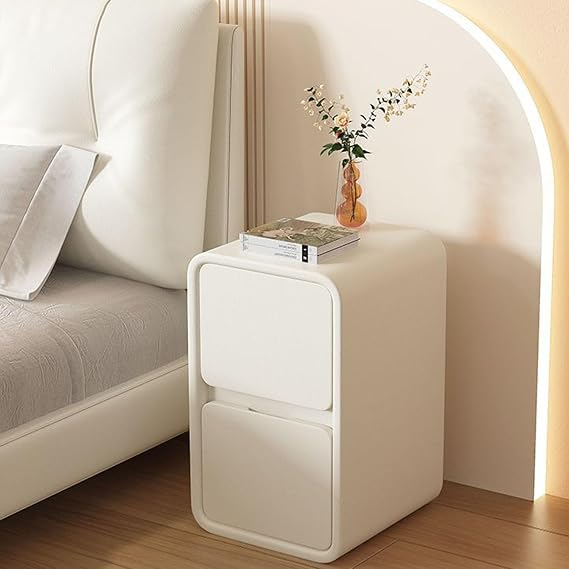 PLMOKN Narrow Nightstand with Drawers Bedroom Furniture Locker Slim Bedside Table Side Table Mesa De Noche para Dormitorio (Beige White, 11.8X15.7X19.7 Inch)