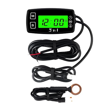 Digital Engine Temperature Gauge Volt Meter RL-TM005 | Programmable Alert Reminder,Clock Display,Backlight Mode Selection for Generator Motorcycle Dirtbike Outboard Motor Marine