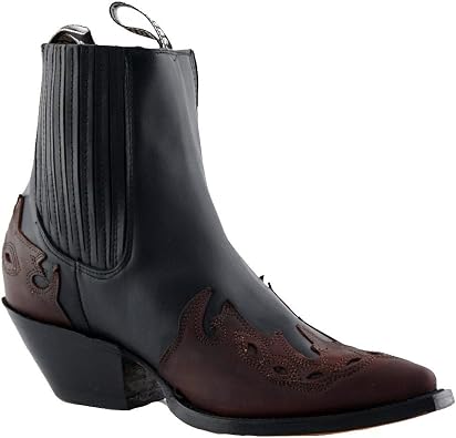 Grinders Arizona Lo Black and Burgundy Unisex Leather Biker Cuban Heel Cowboy Boots