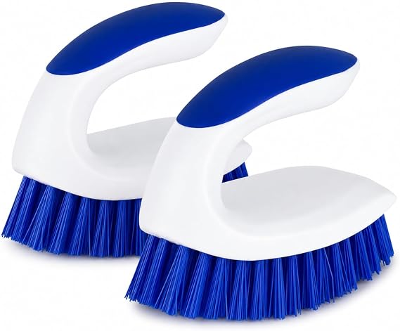 2 Pack Scrub Brushes, Cleaning Brush with Stiff Bristles, Handheld Scrubber for Bathroom, Shower, Tile, Carpet, Bathtub & Floor