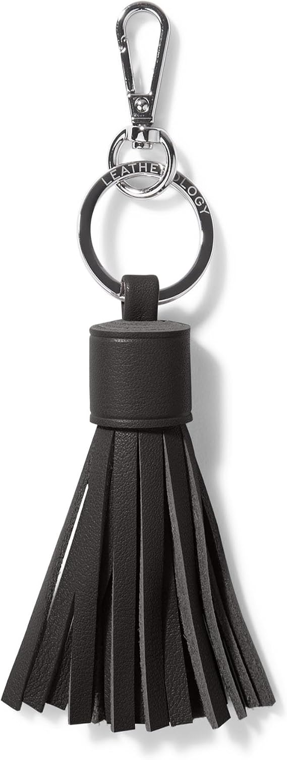 Leatherology Tassel Key Chain Hand-Stitched Leather Fringe Keychain with Metal Clip & Round Top Design for Easy Attachment